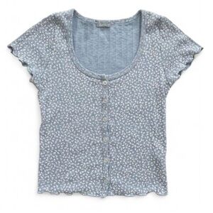 Brandy Melville Baby Blue Floral Button Up Crop Top